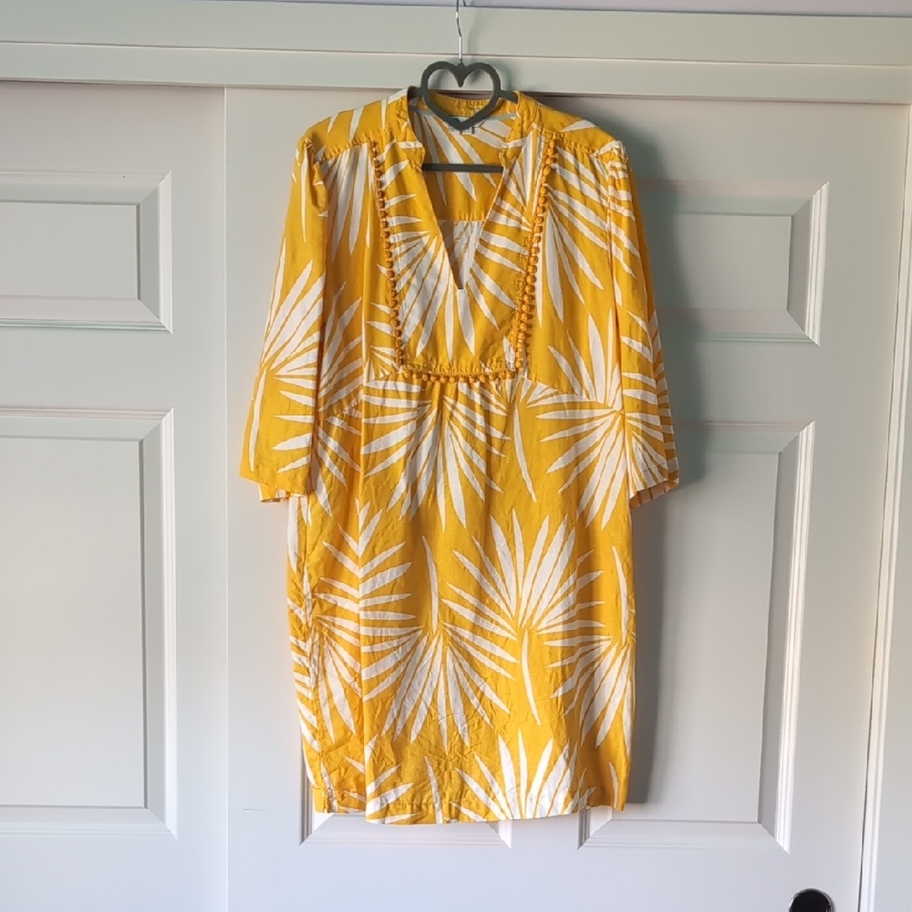 Boden Yellow and White Leaf Print Dress